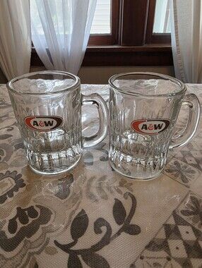 A&W Root Beer Vintage Mini Glass Mugs Set of 2.3/8 - 3.25" Baby Shot Glasses